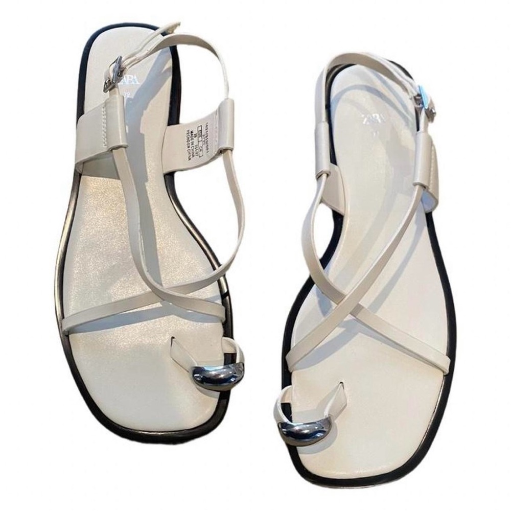 Zara White Strappy Sandals with Ankle Buckle